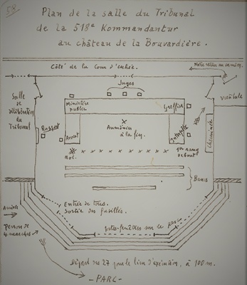 Plan de la salle du procès (par l'abbé Ploquin)